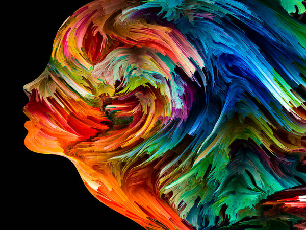 Serie Pensamientos Perturbadores Pintura Texturizada Movimiento Dentro Silueta Cara Humana — Foto de Stock