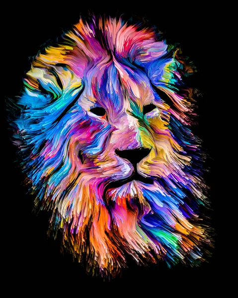 动物绘画系列 以想象力 创造力和抽象艺术为主题的五彩斑斓的绘画中的狮头 — 图库照片