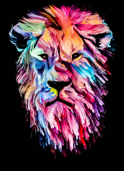 Série Pintura Animal Cabeça Leão Tinta Colorida Sobre Tema Imaginação — Fotografia de Stock