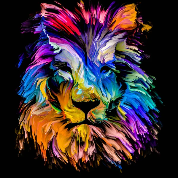 动物绘画系列 以想象力 创造力和抽象艺术为主题的色彩艳丽的狮子画像 — 图库照片