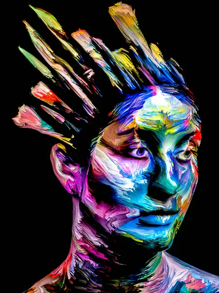 Színes Emberek Sorozata Absztrakt Portré Fiatal Nőről Festőeszközökkel Hajában Kreativitás — Stock Fotó