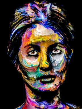 Renk serisi insanları. Yaratıcılık, hayal gücü ve sanat konularında çok renkli genç kadın portresi.