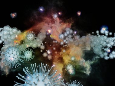 Coronavirus Araştırma. Viral Salgın Serisi. Virüs, salgın, enfeksiyon, hastalık ve sağlık konularındaki projeler için 3 boyutlu Coronavirus parçacıkları ve mikro uzay elementleri