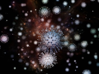 Virüs Mantığı. Viral Salgın Serisi. Virüs, salgın, enfeksiyon, hastalık ve sağlık konularındaki projeler için 3 boyutlu Coronavirus parçacıkları ve mikro uzay elementleri