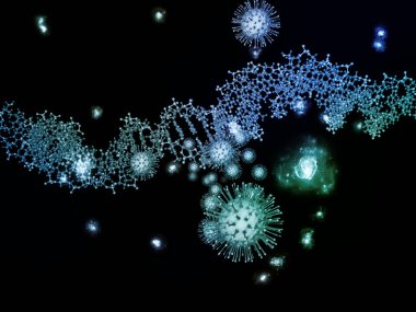 Coronavirus Boşluğu. Viral Salgın Serisi. Virüs, salgın, enfeksiyon, hastalık ve sağlık konularındaki projeler için 3 boyutlu Coronavirus parçacıkları ve mikro uzay elementleri