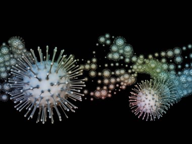 Coronavirus Mikro Dünyası. Viral Salgın Serisi. Coronavirus parçacıkları ve mikro uzay elementlerinin virüs, salgın hastalık, enfeksiyon, hastalık ve sağlık için 3D çizimi