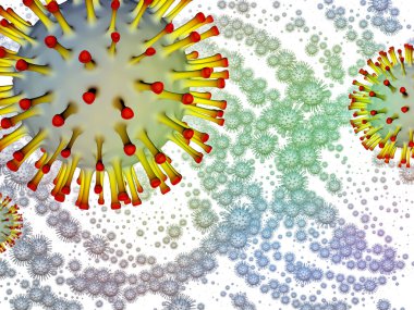 Virus Logic. Viral Epidemic series. 3D Illustration of Coronavirus particles and micro space elements for projects on virus, epidemic, infection, disease and health clipart