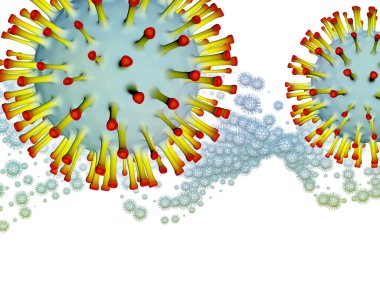 Coronavirus Evreni. Viral Salgın Serisi. Virüs, salgın, enfeksiyon, hastalık ve sağlık konularında çalışmalar için 3 boyutlu Coronavirus parçacıkları ve mikro uzay elementleri