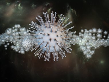 Coronavirus Kimya. Viral Salgın Serisi. Coronavirus parçacıkları ve mikro uzay elementlerinin virüs, salgın, enfeksiyon, hastalık ve sağlık projeleri için uygun 3D Illustration