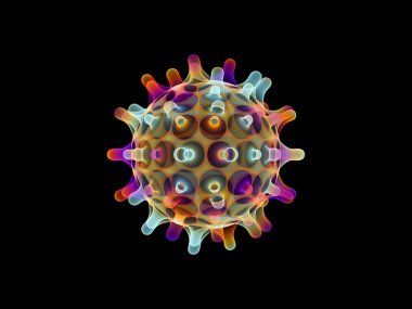 Fraktal virüs serisi. Sağlık, COVID-19, enfeksiyon, hastalık ve Coronavirüs salgını konulu saydam renkli viral parçacıkların 3 boyutlu yorumlanması