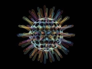 Fraktal virüs serisi. Sağlık, COVID-19, enfeksiyon, hastalık ve Coronavirüs salgını konulu saydam renkli viral parçacıkların 3 boyutlu yorumlanması