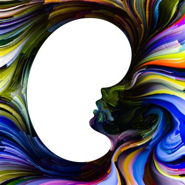 Duygusal Palet serisi. İç mekan. Hayal gücü, yaratıcılık ve iç dünya konularındaki çocuk siluetlerinin canlı renklerinin soyut tablosu.