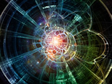 Topolojik üç boyutlu yapay yapı uzayda. Teknoloji, bilim, eğitim ve araştırma konularındaki illüstrasyon.