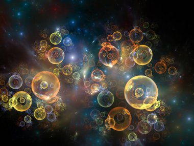 Temel parçacık oluşturma, uzay fiziği, astrofizik, eğitim ve sanal gerçeklik konularındaki fraktal kürelerin ve ışıkların 3 boyutlu çizimi.