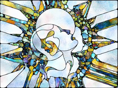 Çok renkli ışık. Lekeli Camlar Birliği serisi. Parçalanma, sanat, şiir ve tasarım birliğinin bir metaforu olarak renk ve doku parçalarından oluşan tasarım