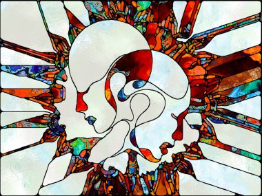 Kırık hayal gücü. Lekeli Camlar Birliği serisi. Parçaların birleştirilmesi, sanat, şiir ve tasarım projelerinde kullanılacak renk ve doku parçalarının arkaplanı