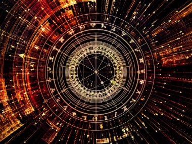 Anlam serisi çemberi. Tasarım kutsal sembolleri, oklar ve fraktal öğeleri maneviyat, Astroloji, fal ve sihir konusunda bir metafor olarak oluşur