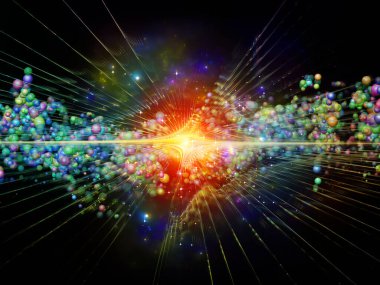 Temel parçacık fiziği, derin uzay, astrofizik, eğitim ve sanal gerçeklik konularındaki fraktal patlama ve atomik yapıların 3 boyutlu çizimi.