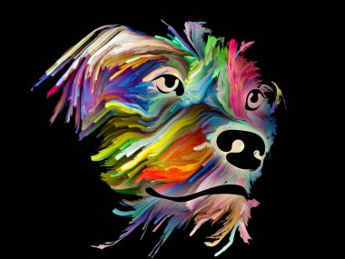 Portrait of a dog in bright digital colors on black background on subject of love, friendship, faithfulness, companionship between dog and man. God bless animals series. clipart