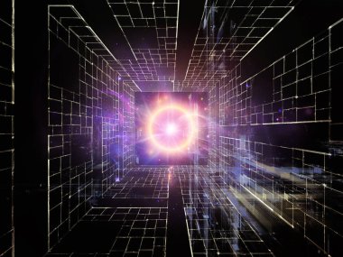 Uzayda üç boyutlu geometri yapısı. Teknoloji, bilim, eğitim ve araştırma konularındaki illüstrasyon.