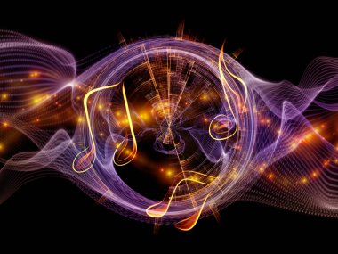 Parçacık Jeneratörü serisi. Müzik, performans, dijital kayıtlar ve sanal ses konularında fraktal ışıklar, notalar ve fraktal alanlar.