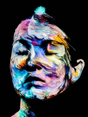 Renk serisi insanları. Yaratıcılık, hayal gücü ve sanat konularında genç bir kadının canlı ve soyut portresi.