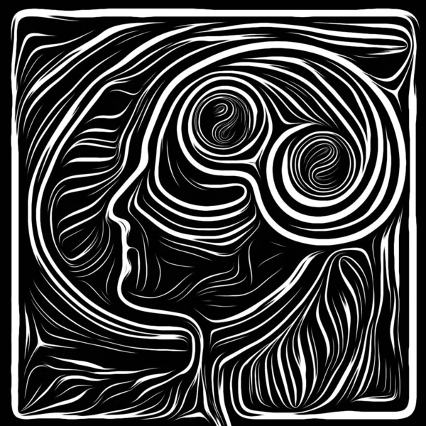 Face Woodcut. Life Lines series. Composition of human profile and woodcut pattern on theme of human drama, poetry and inner symbols