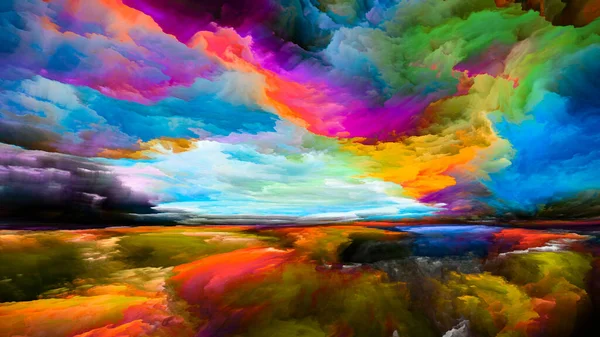 Colors Without End. Landscapes of the Mind series. Design of bright paint, motion gradients and surreal mountains and clouds for use in projects on life, art, poetry, creativity and imagination