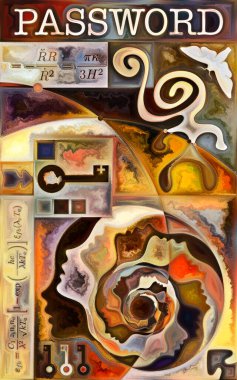 Çok renkli kapı. Gizli şifre serisi. İç hayat, drama, şiir ve algı projeleri için insan siluetleri, sanat dokuları ve renklerin kompozisyonu