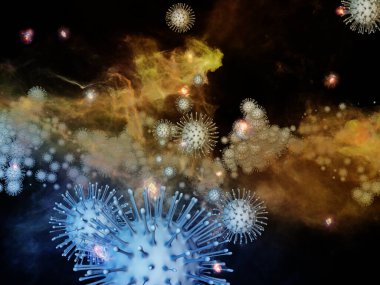 Coronavirus Araştırma. Viral Salgın Serisi. Virüs, salgın, enfeksiyon, hastalık ve sağlık konularındaki projeler için 3 boyutlu Coronavirus parçacıkları ve mikro uzay elementleri