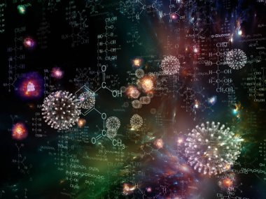 Coronavirus Mikro Dünyası. Viral Salgın Serisi. Coronavirus parçacıkları ve mikro uzay elementlerinin virüs, salgın, enfeksiyon, hastalık ve sağlık projelerinde arka plan görevi görmesi için 3D Illustration