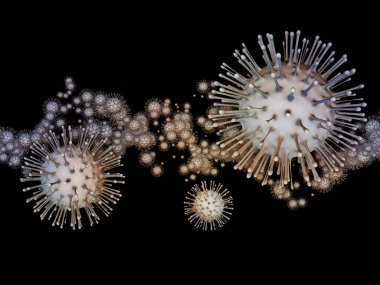 Virüs Mantığı. Viral Salgın Serisi. Coronavirus parçacıkları ve virüs, salgın, enfeksiyon, hastalık ve sağlıkla ilgili mikro uzay elementlerinin 3D Illustration 'ı
