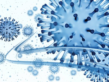 Coronavirus Mikro Dünyası. Viral Salgın Serisi. Coronavirus parçacıkları ve mikro uzay elementlerinin virüs, salgın, enfeksiyon, hastalık ve sağlık projelerinde arka plan görevi görmesi için 3D Illustration