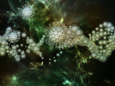 Coronavirus Kimya. Viral Salgın Serisi. Coronavirus parçacıkları ve mikro uzay elementlerinin virüs, salgın, enfeksiyon, hastalık ve sağlık projeleri için uygun 3D Illustration