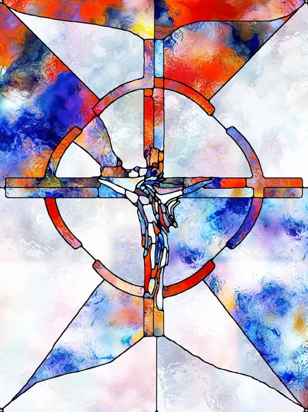 Shards Light Cross Stained Glass Series Composition Organic Church Window — 스톡 사진