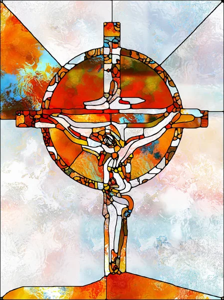 Credinţa Luminii Crucea Sticlă Colorată Design Compus Din Model Organic — Fotografie, imagine de stoc