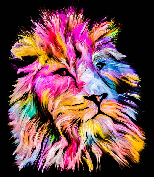 Animal Paint Series Lion Multicolor Portrait Vibrant Paint Subject Imagination — Stock Photo, Image