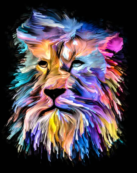 Serie Pintura Animal Retrato León Pintura Multicolor Sobre Temas Imaginación —  Fotos de Stock