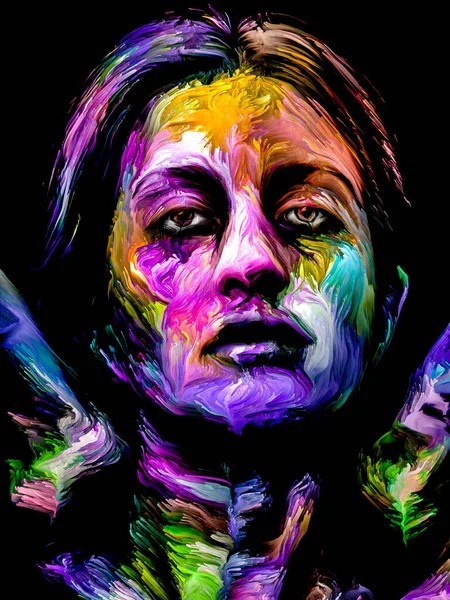 Kvinna Färgserien Abstrakt Strukturerad Målning Porträtt Ung Kvinna Temat Kreativitet — Stockfoto