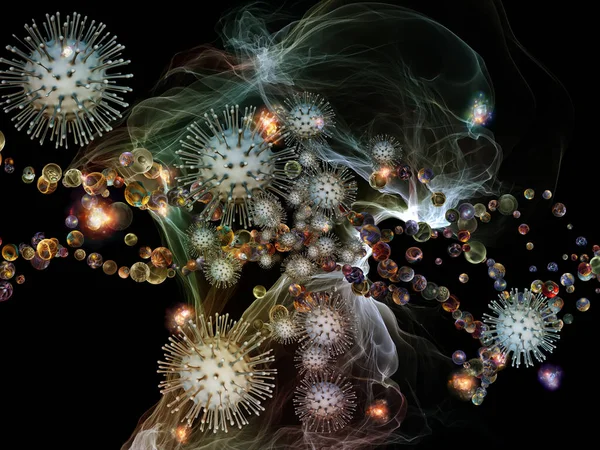 Rendu Interaction Des Particules Virales Des Éléments Microscopiques Abstraits Sur — Photo