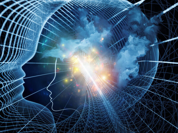 Серия Геометрия человека. Взаимодействие линий человеческого силуэта и геометрических сетей на тему психологии, образования, науки и природы разума.