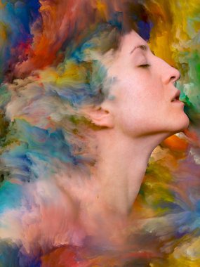 Resmetmek, tebrik kartları ve parmak izleri için genç kadın ruhunun hayali uçuşu. 