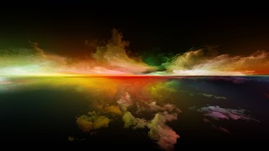 Sonsuza kadar gökyüzü. Perspektif boya serisi. Bulutlar, renkler, ışıklar ve ufuk çizgisi Illustration, resim, yaratıcılık ve hayal gücü için ilgili arka plan tasarımı