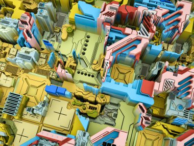 Yer Değiştirme Dünyası serisi. Bilim, modern teknoloji ve eğitim konularında soyut teknolojik örüntünün 3 boyutlu yorumlanması.