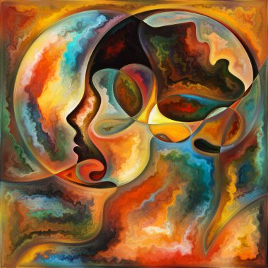 Canlı Zihinler. Colors In Us serisi. İnsan siluetlerinden, sanat dokularından ve renklerinden oluşan tasarım, yaşam, drama, şiir ve algı metaforu olarak etkileşir