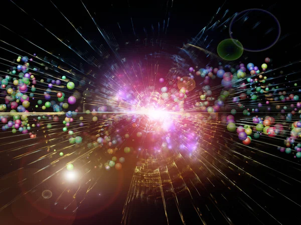 关于基本粒子物理学 天体物理学 教育和虚拟现实的分形破裂和原子结构的三维图解 — 图库照片