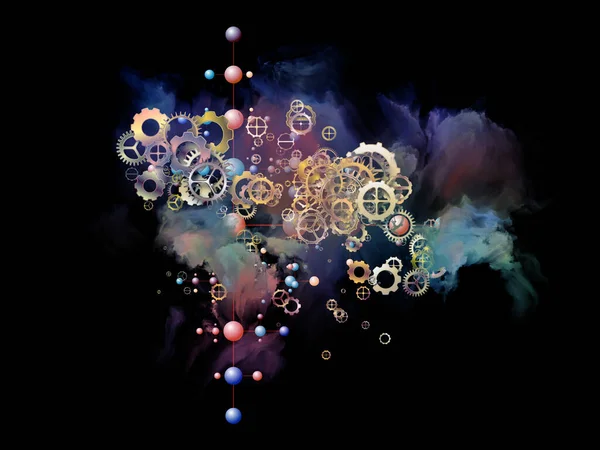 Cloud Networking Series Composition Gears Molecule Symbols Colorful Smoke Subject — Stock Photo, Image