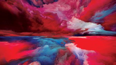 Gökkuşağı Aydınlanması. Gerçekliğe Kaçış dizisi. Manzara resmi, hayal gücü, yaratıcılık ve sanat konularında gerçeküstü gün batımı renkleri ve dokularının soyut düzenlenmesi