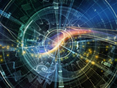 Concentric Teknoloji serisi. Serbest simetrik fraktal yapıların etkileşimi ve bilim ve modern teknoloji üzerine ışık.