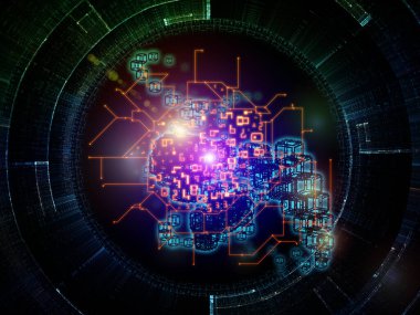 Fraktal nebulanın soyut bileşimi, sanal ağ ve modern teknoloji, bilim ve eğitim konularındaki ışıklar